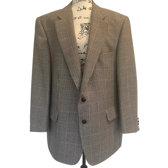 VTG 90’s EDUARD PELGER HOUNDSTOOTH BLAZER VIRGIN WOOL SZ XL LEATHER BUTTONSONS - Picture 2 of 16